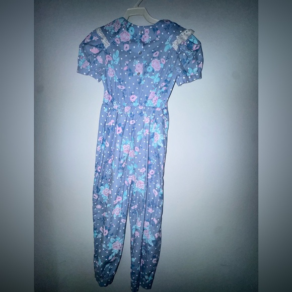 Vintage Blue Floral Jumpsuit with Pink Accents - Picture 2 of 8